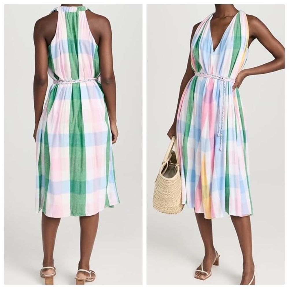NWT Mille Resort Midi Dress Pastel Gingham Plaid Marilyn Cotton Linen sz XXS